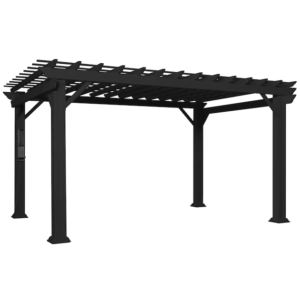 Stratford 16 Ft. X 12 Ft. Black Steel Traditional Pergola with Sail Shade Soft Canopy